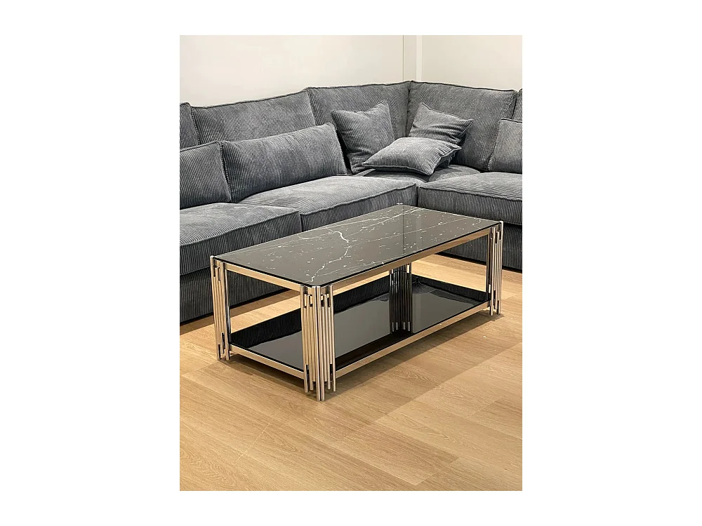 Table Basse FLUTE Chrome et plateau en verre 120x60x45 cm