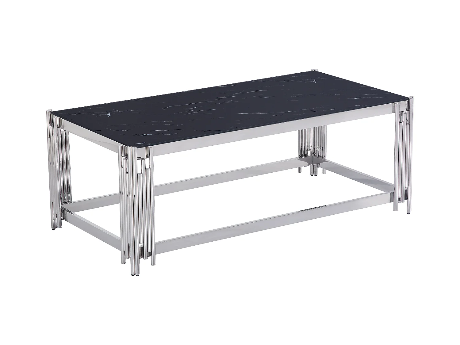 Table Basse FLUTE Chrome et plateau en verre 120x60x45 cm