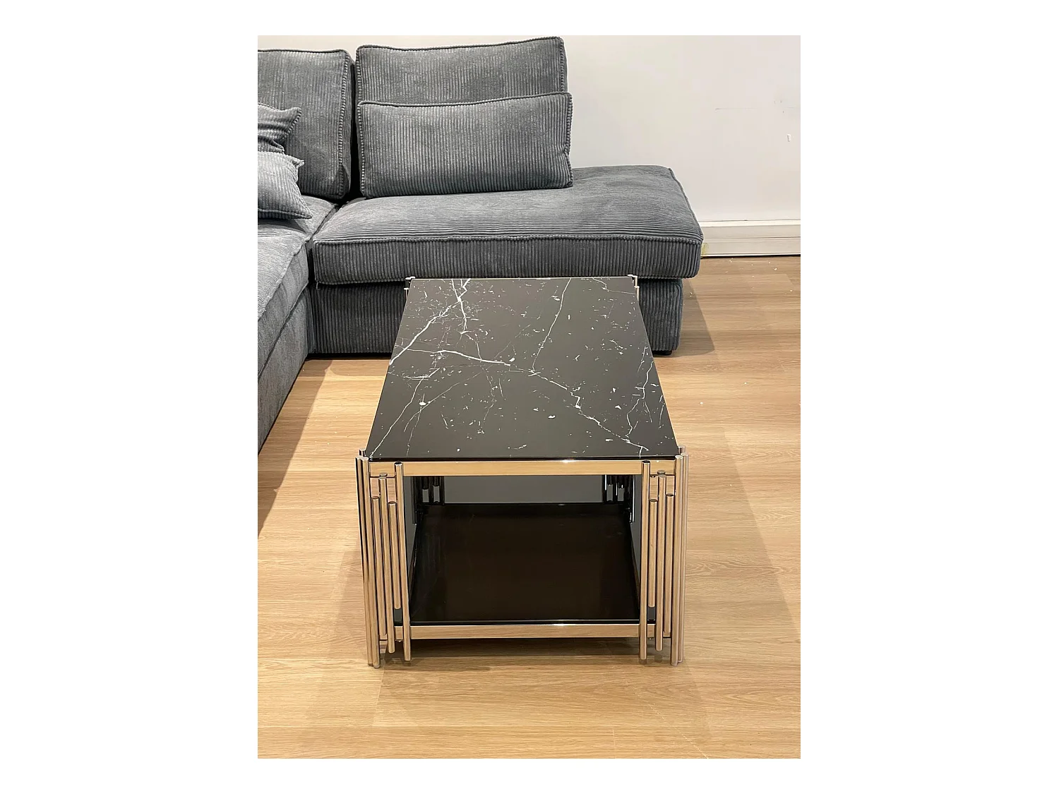 Table Basse FLUTE Chrome et plateau en verre 120x60x45 cm