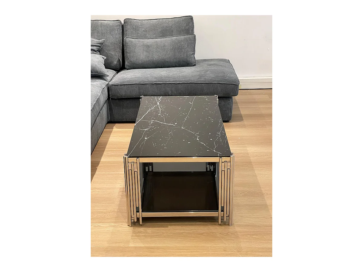 Table Basse FLUTE Chrome et plateau en verre 120x60x45 cm