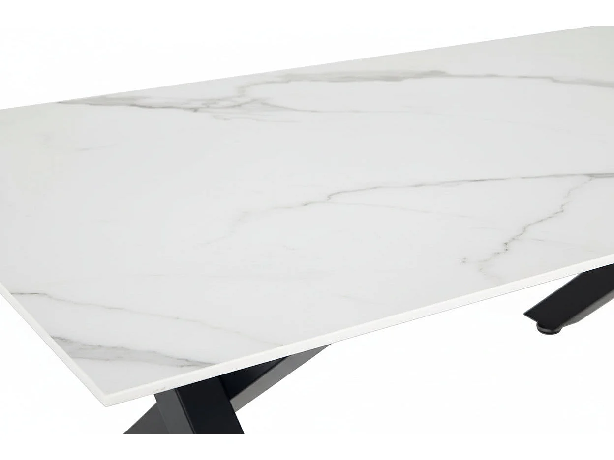 Table Basse IXE Métal Chrome Plateau Verre Trempé Marbré Blanc 120x60x45cm