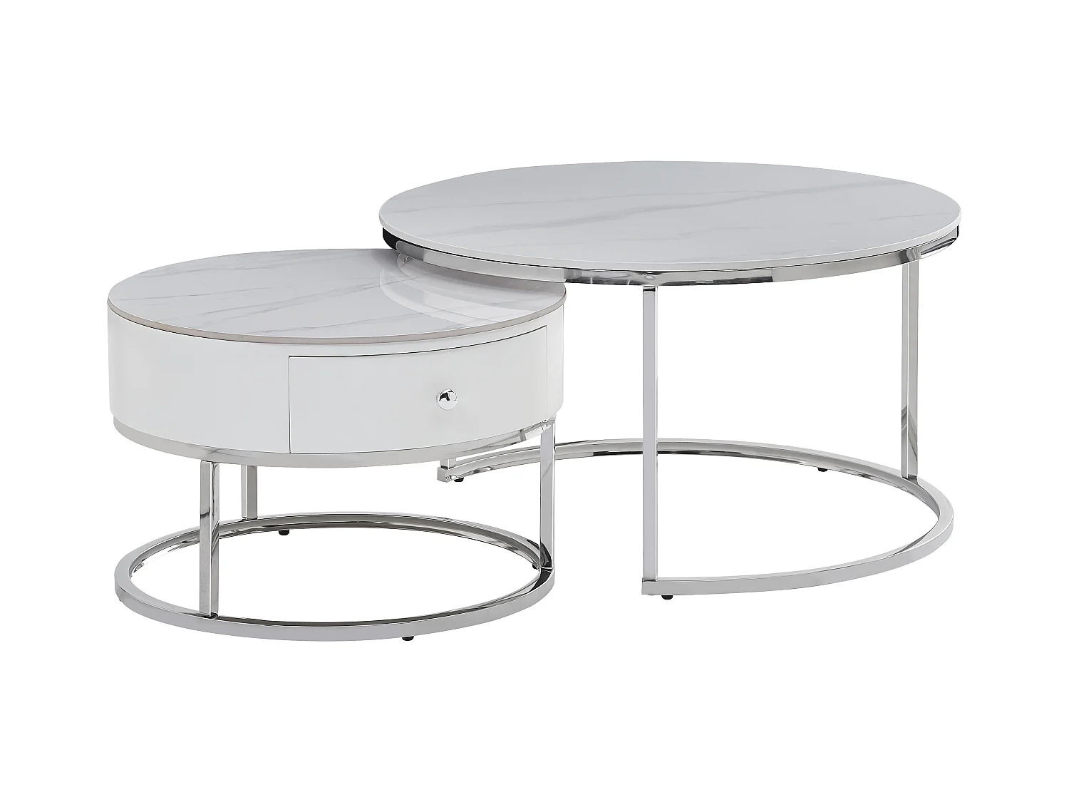 Table basse gigogne avec tiroir NOVELA Plateau céramique Marbre blanc