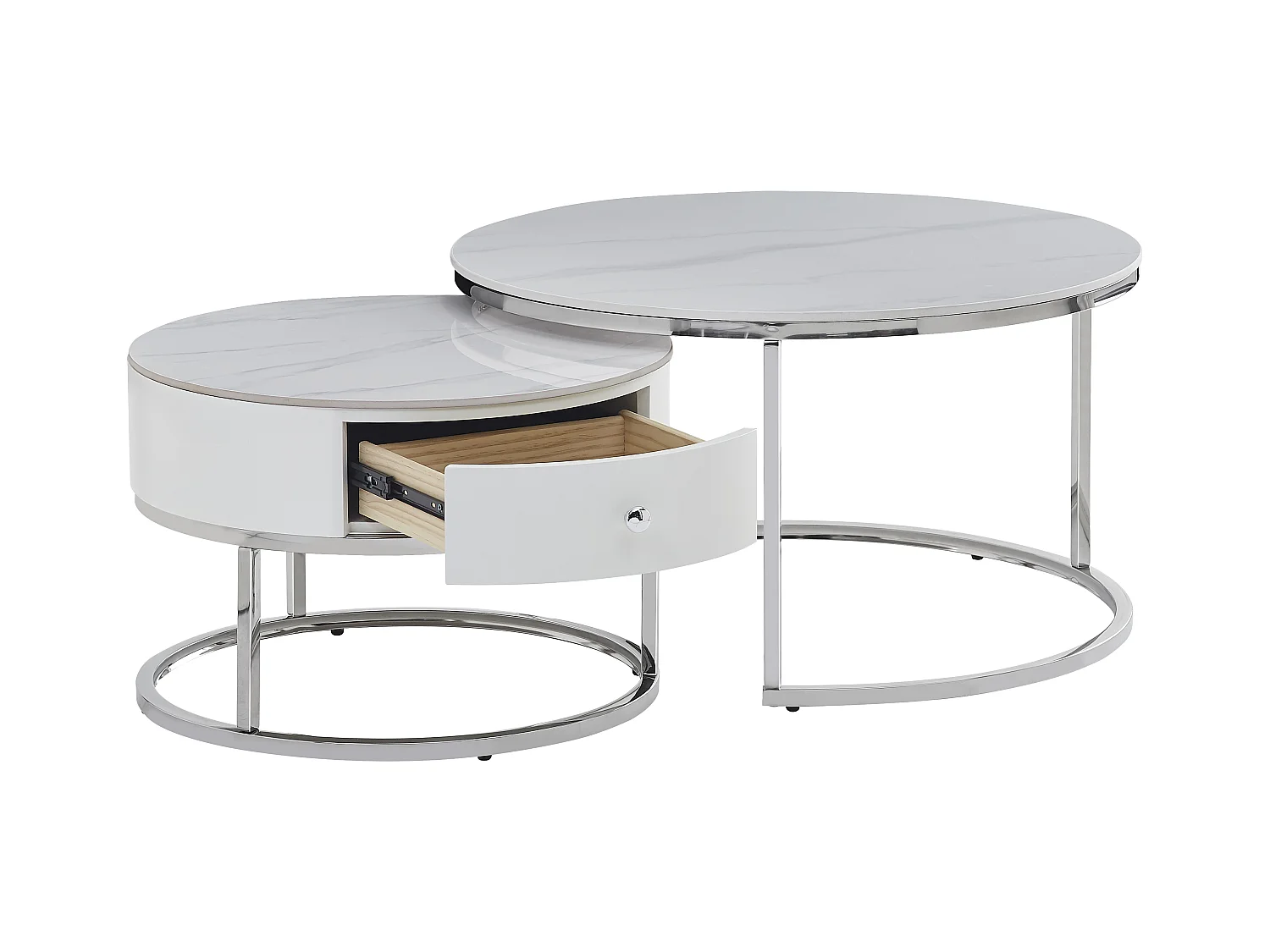 Table basse gigogne avec tiroir NOVELA Plateau céramique Marbre blanc