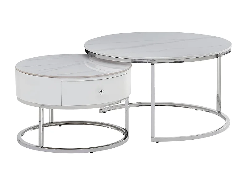 Lot 2 tables basses gigognes rondes céramique D80 D60 NOVELA