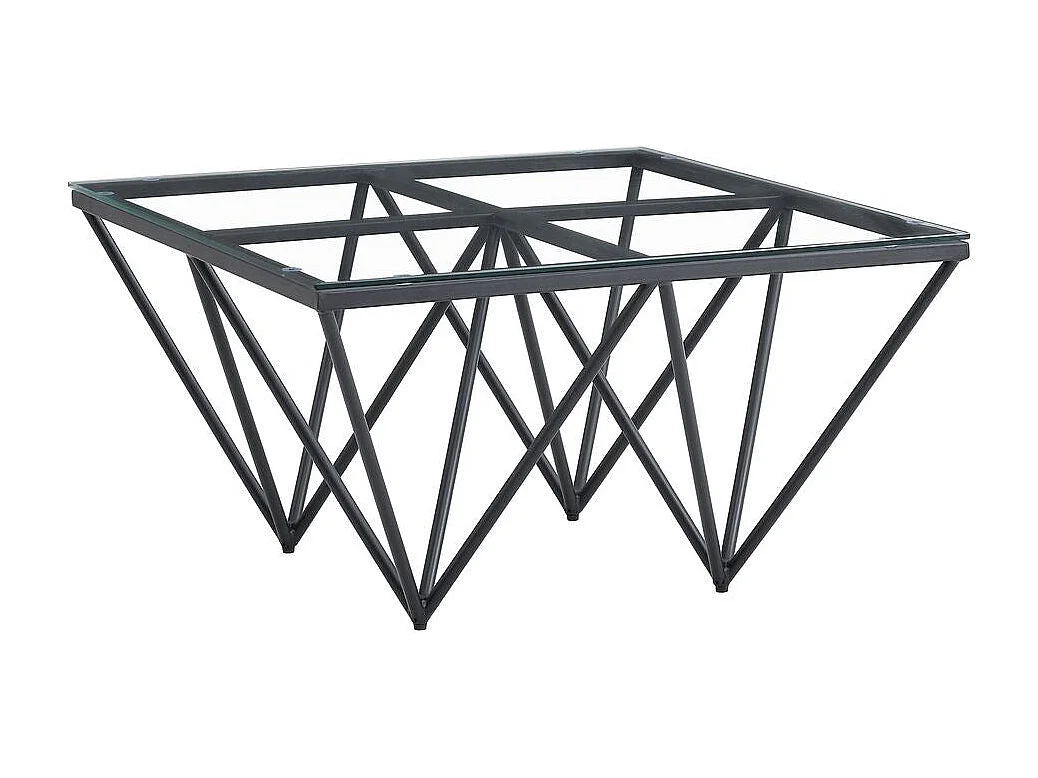 Table Basse carré GIZE pied métal noir et plateau en verre 80x80 cm