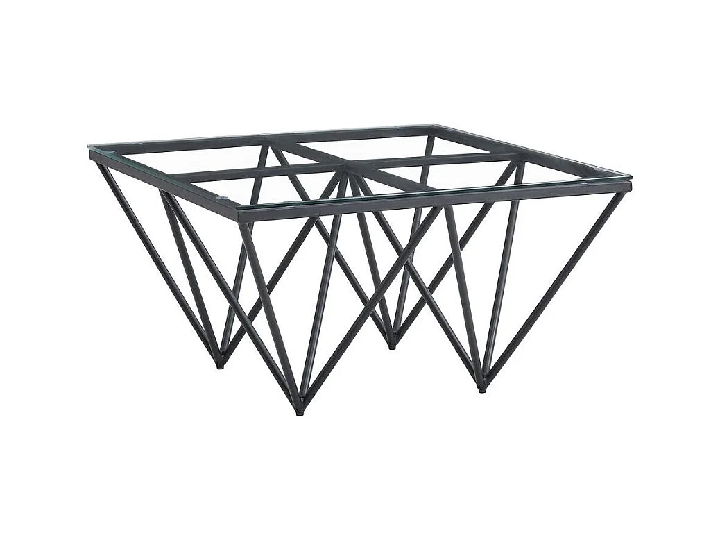 Table Basse carré GIZE pied métal noir et plateau en verre 80x80 cm