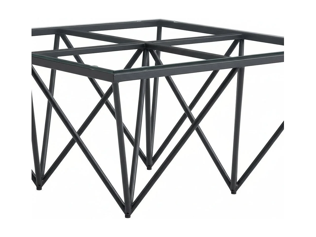 Table Basse Carrée GIZE Plateau Verre Trempé Transparent Pieds Métal Noir 80x80x45cm