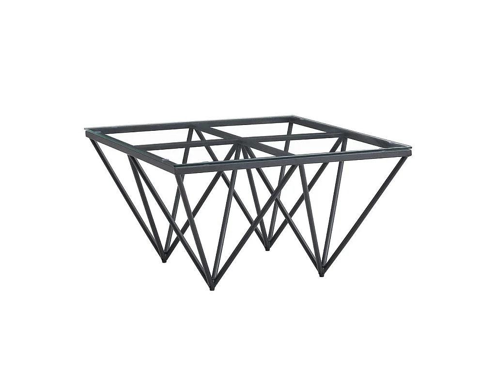 Table Basse Carrée GIZE Plateau Verre Trempé Transparent Pieds Métal Noir 80x80x45cm
