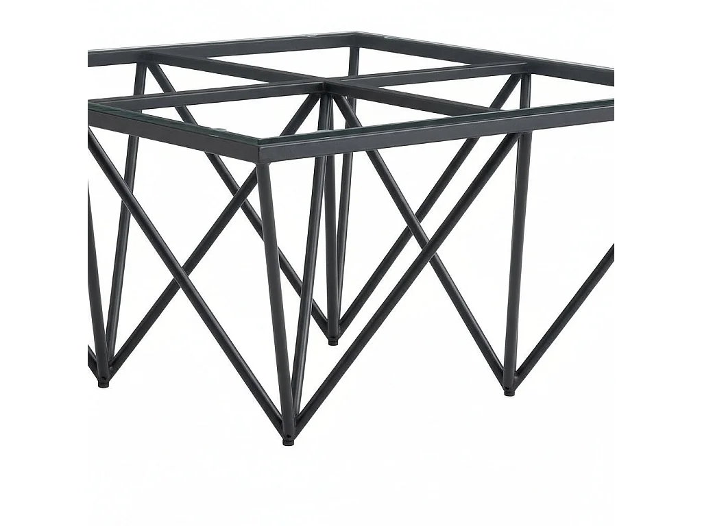Table Basse Carrée GIZE Plateau Verre Trempé Transparent Pieds Métal Noir 80x80x45cm