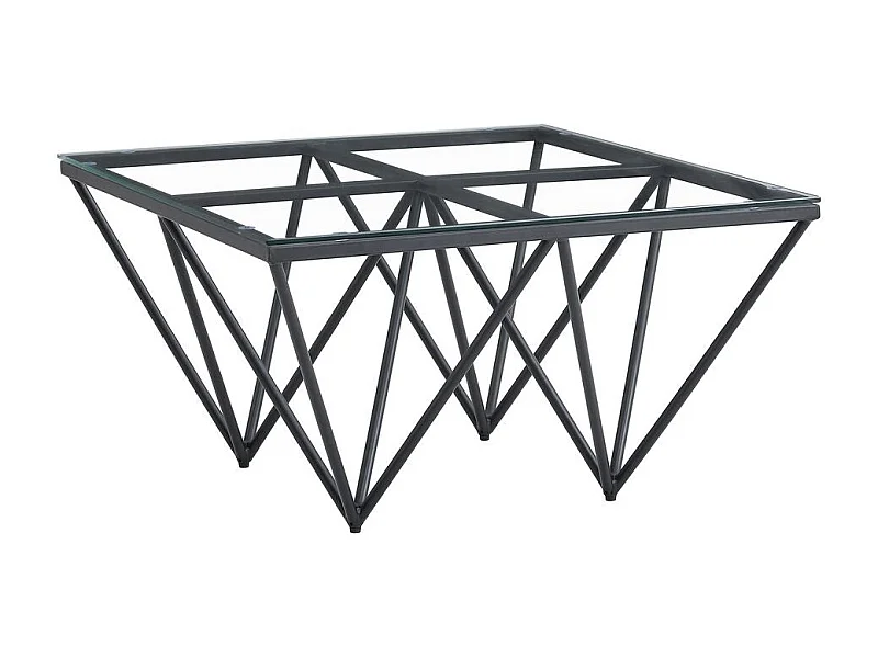 Table Basse Carrée GIZE Plateau Verre Trempé Transparent Pieds Métal Noir 80x80x45cm