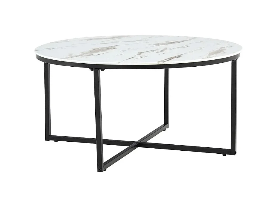 Table basse ronde LORIE métal noir plateau en verre D90 cm