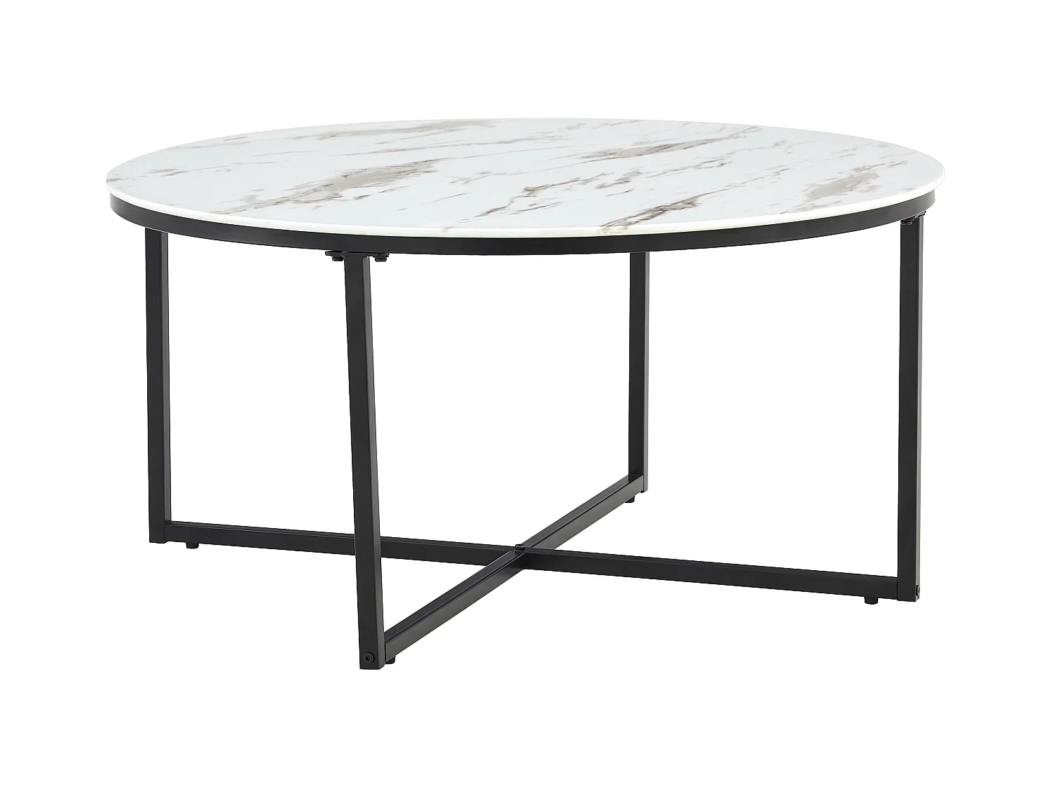 Table basse ronde LORIE métal noir plateau en verre D90 cm