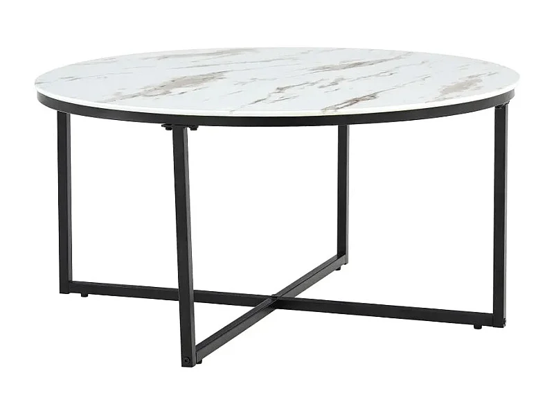 Table basse ronde LORIE métal noir plateau en verre D90 cm