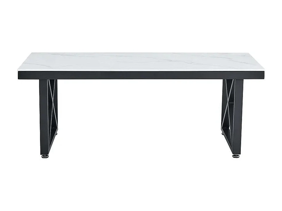 Table Basse LEVANTO Plateau Verre Trempé Marbré Blanc Structure Métal Noir 120x60x45cm