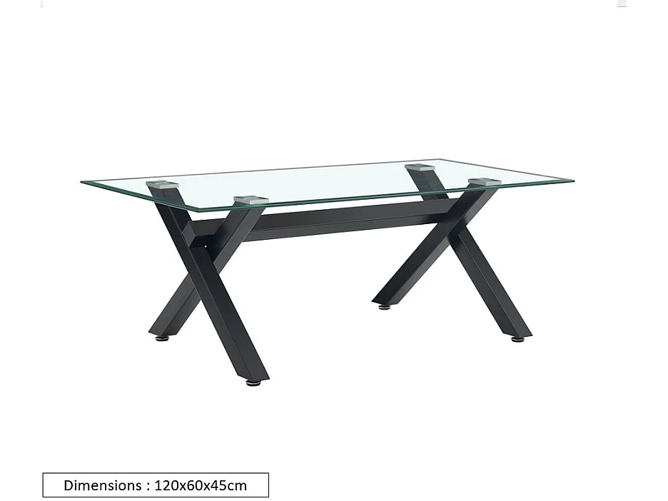 Table Basse IXE Métal Chrome Plateau Verre Trempé Transparent 120x60x45cm