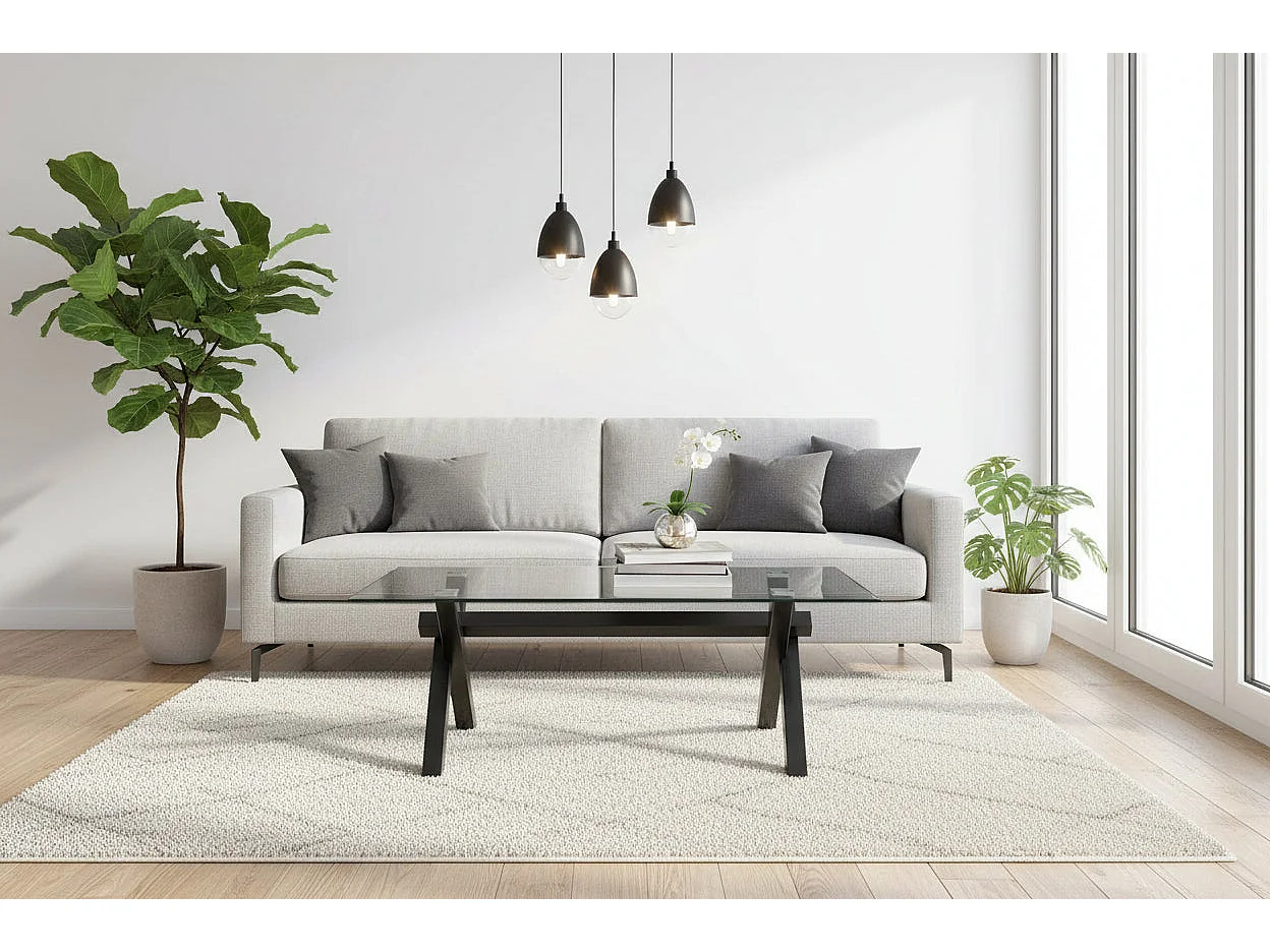 Table Basse IXE Métal Chrome Plateau Verre Trempé Transparent 120x60x45cm