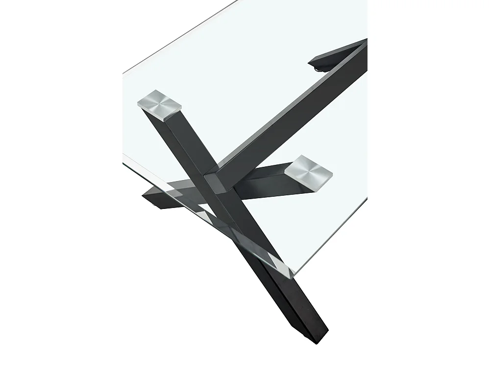 Table Basse IXE Métal Chrome Plateau Verre Trempé Transparent 120x60x45cm