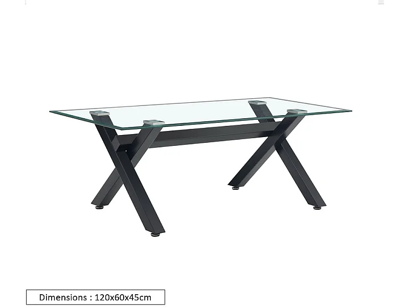 Table basse IXE Métal & Verre 120x60x45 cm - Transparent