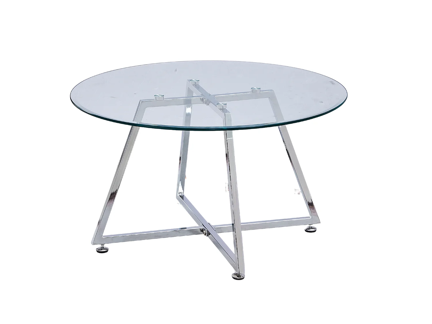 Table Basse Ronde HELOISE Métal Chrome Plateau Verre Trempé Transparent D80xH45cm