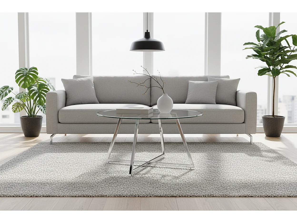 Table Basse Ronde HELOISE Métal Chrome Plateau Verre Trempé Transparent D80xH45cm