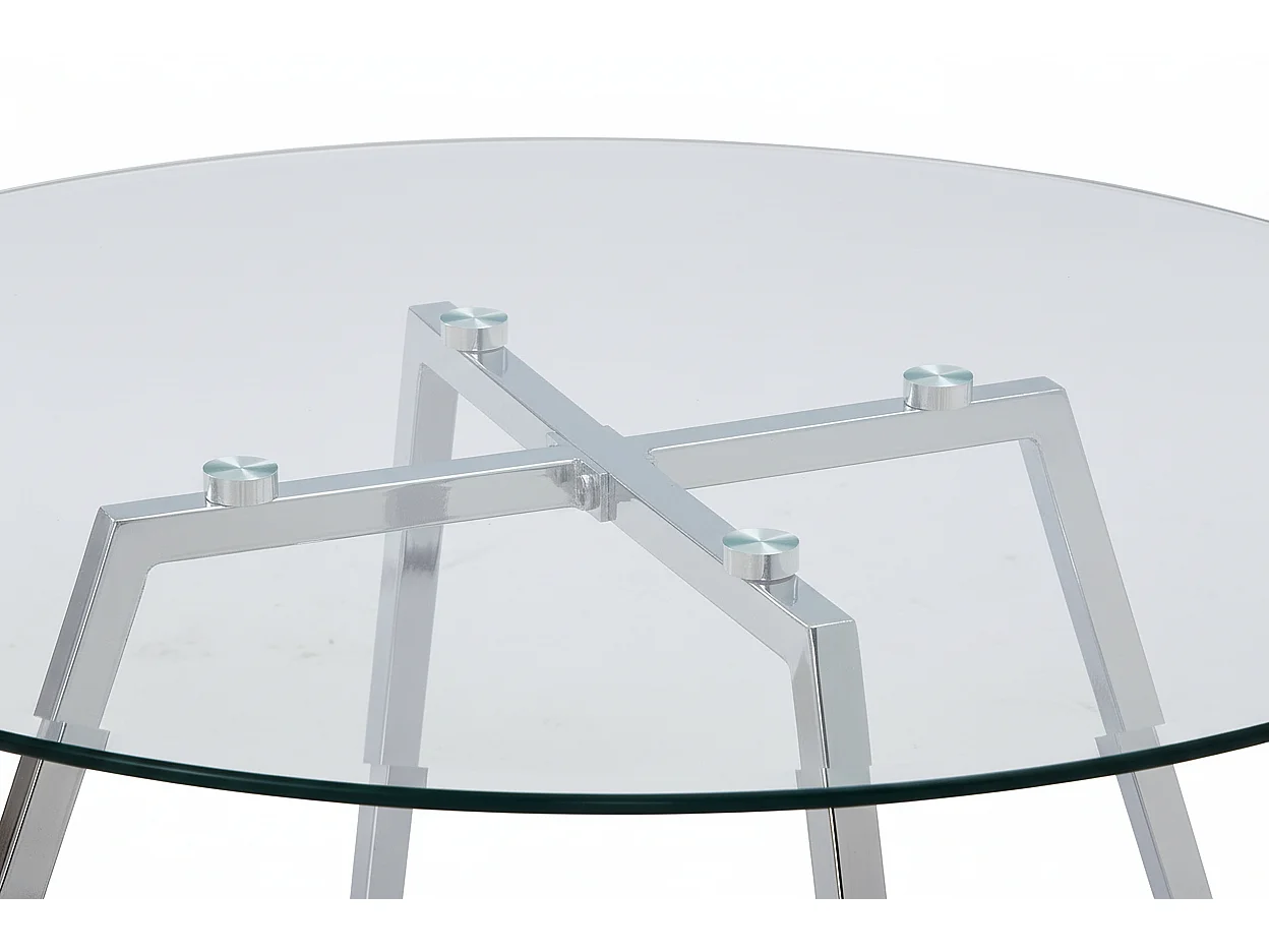 Table Basse Ronde HELOISE Métal Chrome Plateau Verre Trempé Transparent D80xH45cm