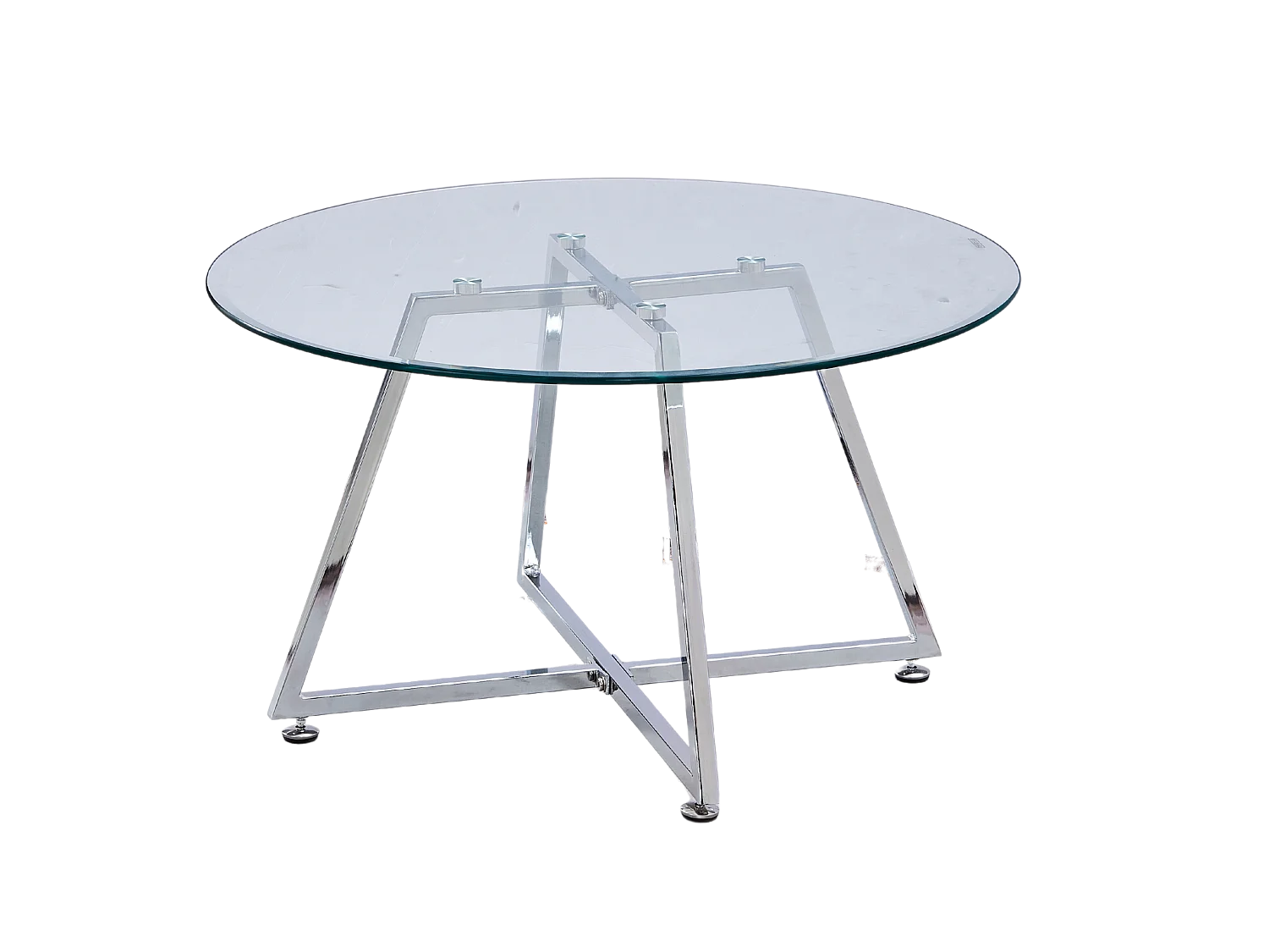 Table Basse Ronde HELOISE Métal Chrome Plateau Verre Trempé Transparent D80xH45cm