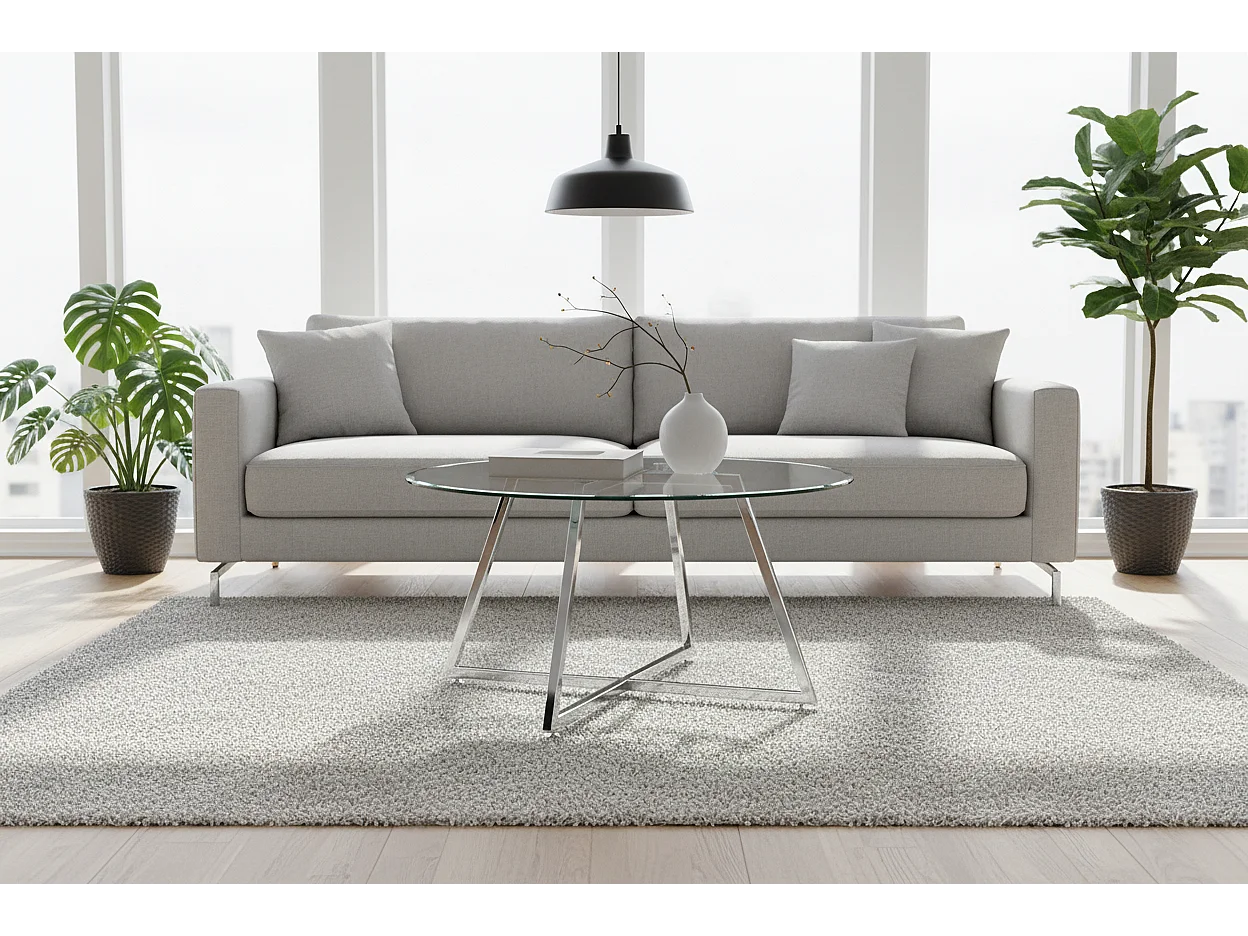 Table Basse Ronde HELOISE Métal Chrome Plateau Verre Trempé Transparent D80xH45cm