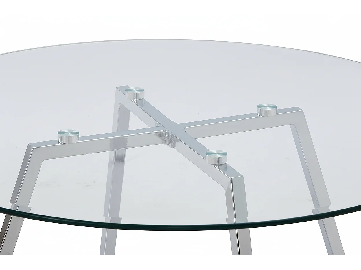 Table Basse Ronde HELOISE Métal Chrome Plateau Verre Trempé Transparent D80xH45cm