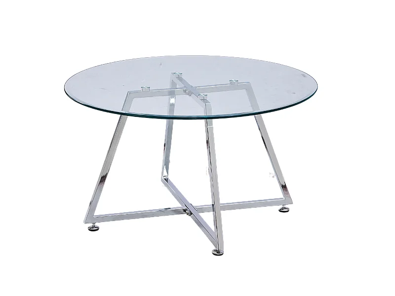 Table Basse Ronde HELOISE Métal Chrome Plateau Verre Trempé Transparent D80xH45cm