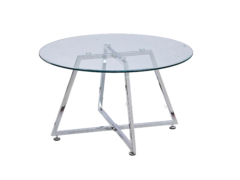 Table Basse Ronde HELOISE Métal Chrome Plateau Verre Trempé Transparent D80xH45cm