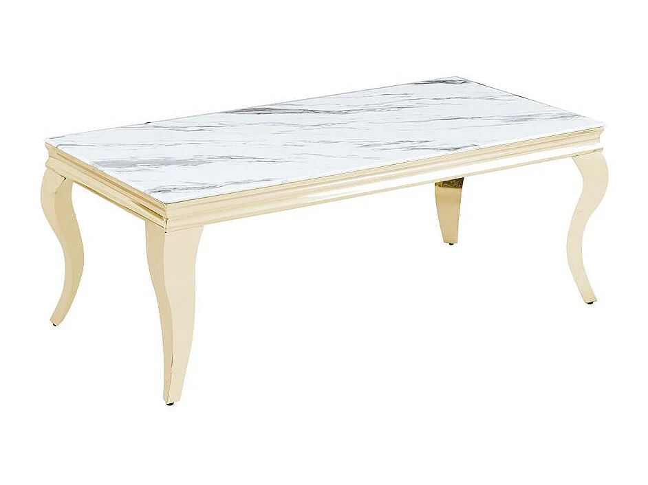 Table basse BAROQUE Gold 120x60x45 cm - Plateau Marbré blanc