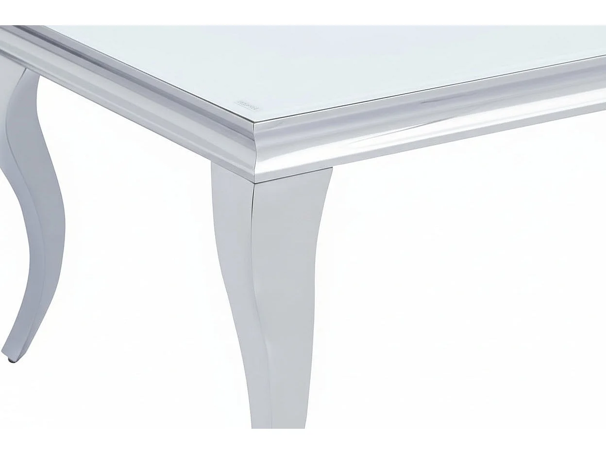 Table Basse BAROQUE Rectangle Plateau Verre Trempé Blanc Pieds Chrome 120x60x45cm
