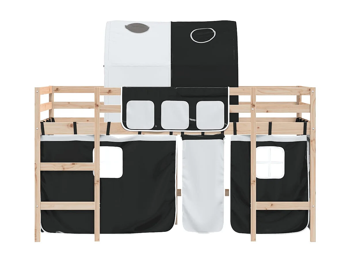 Bettgestell | Kinderhochbett mit Tunnel Weiß & Schwarz 90x190 cm Kiefernholz SHL179444