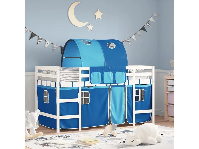 Lit simple-Lit mezzanine enfant avec tunnel sans matelas bleu 90x190 cm