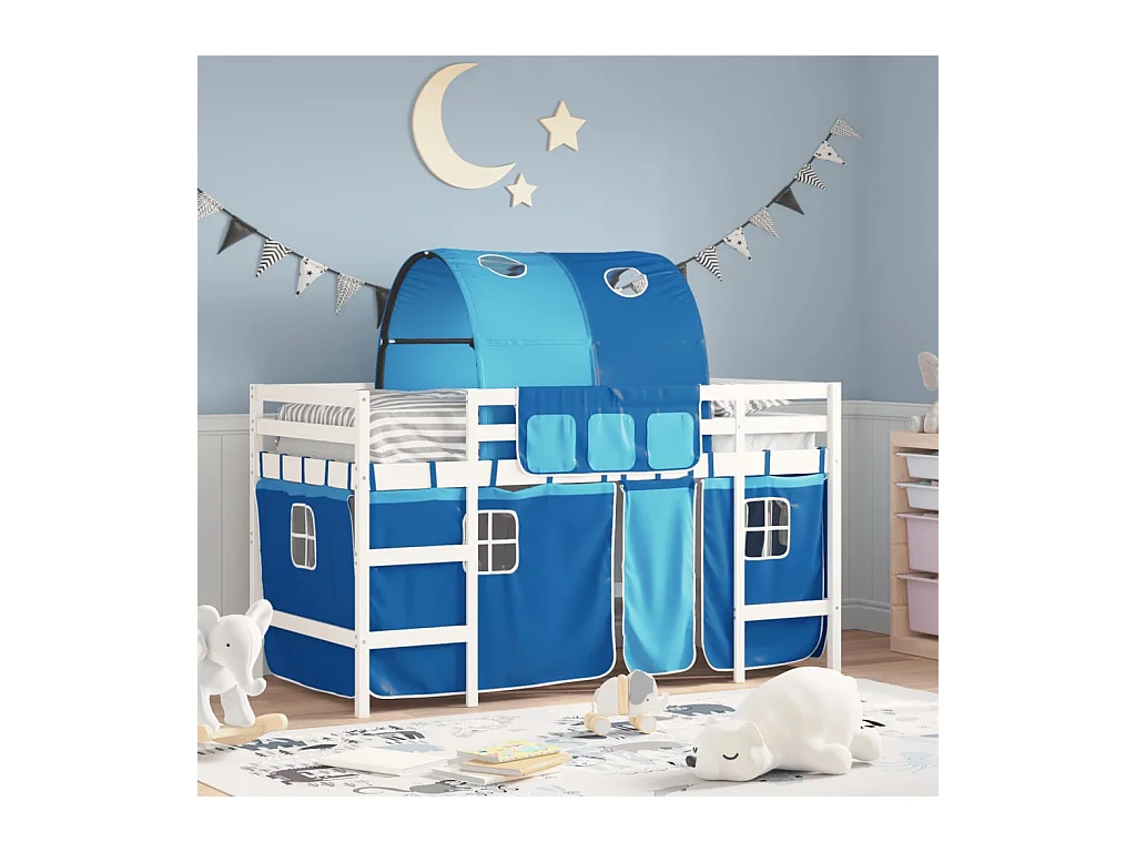 Lit simple-Lit mezzanine enfant avec tunnel sans matelas bleu 90x190 cm