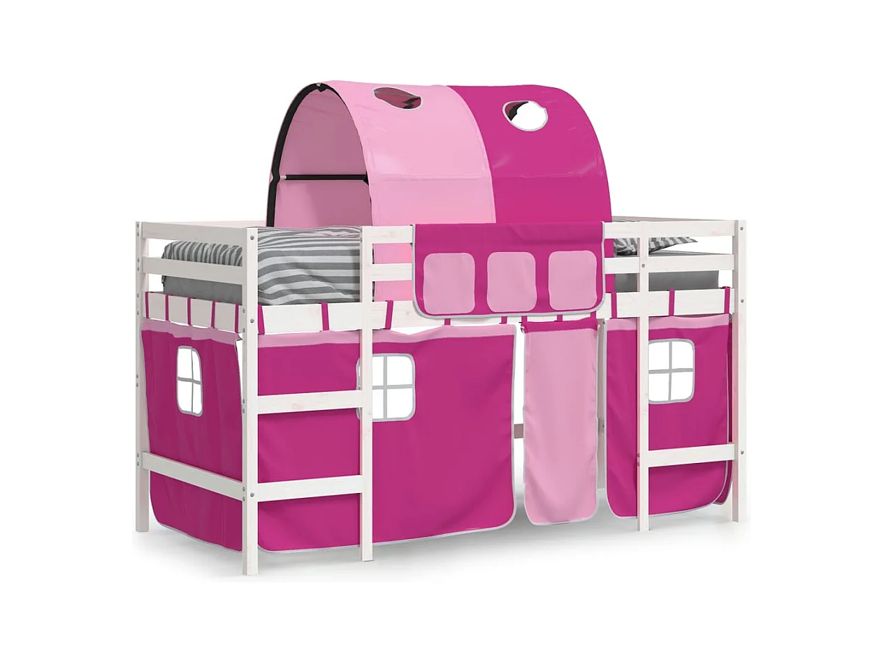 Lit simple-Lit mezzanine enfants avec tunnel sans matelas rose 80x200 cm