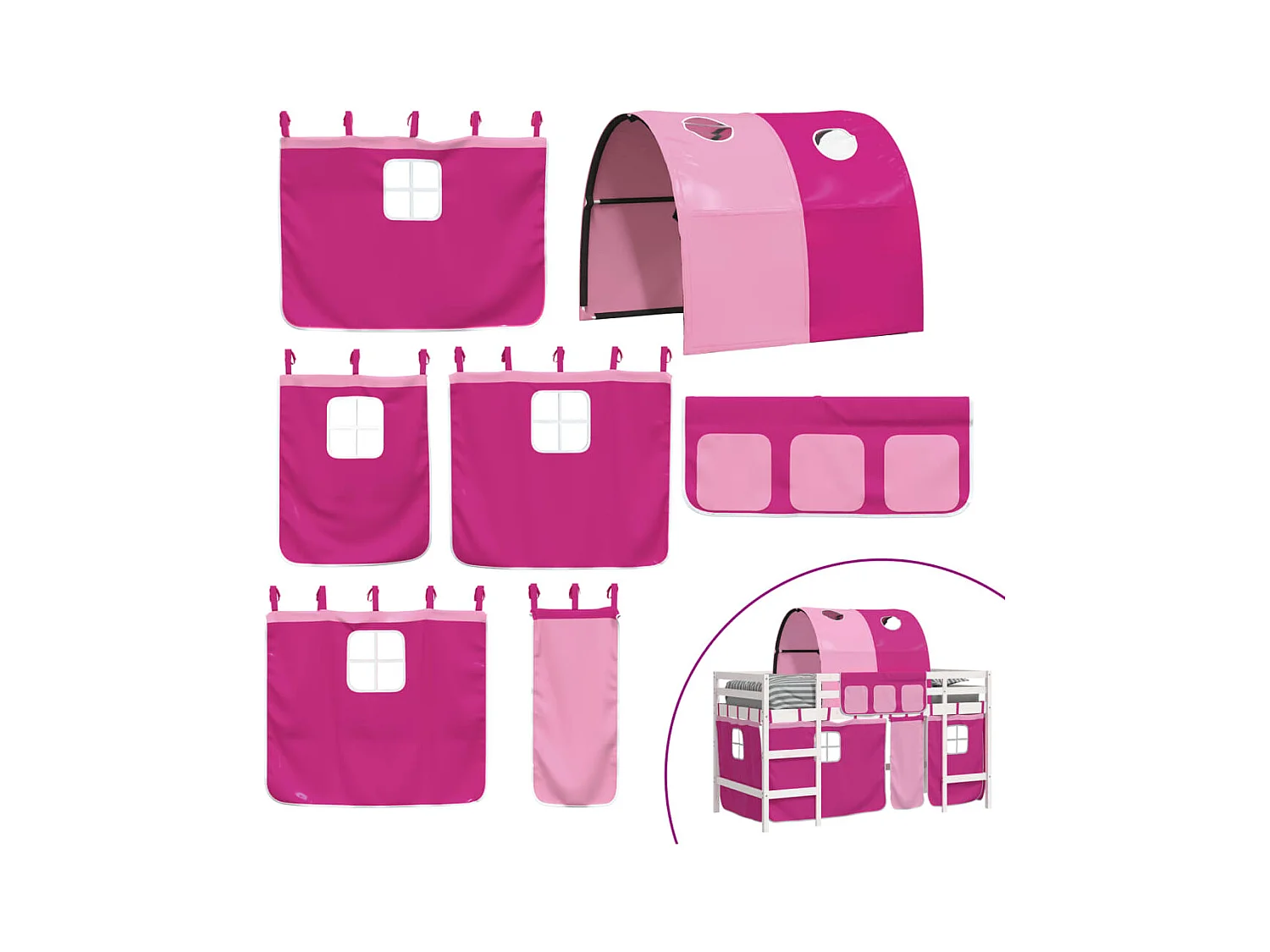 Lit simple-Lit mezzanine enfants avec tunnel sans matelas rose 80x200 cm