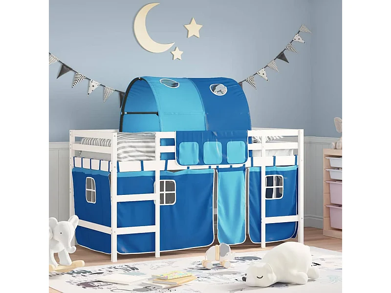 Lit simple-Lit mezzanine enfants avec tunnel sans matelas bleu 80x200 cm