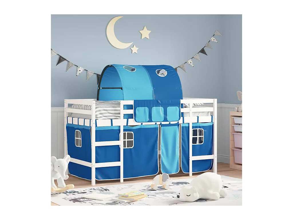 Lit simple-Lit mezzanine enfants avec tunnel sans matelas bleu 80x200 cm