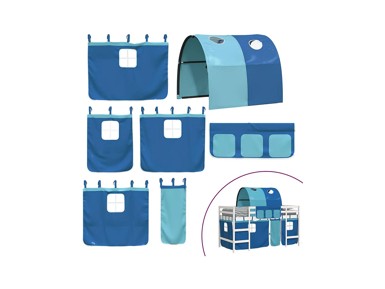 Lit simple-Lit mezzanine enfants avec tunnel sans matelas bleu 80x200 cm