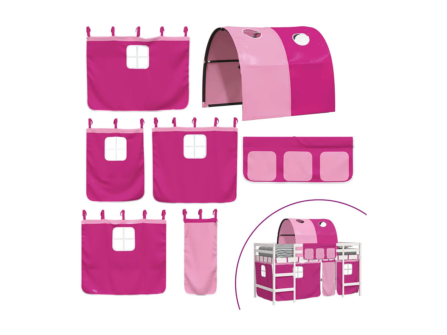 Lit simple-Lit mezzanine enfant avec tunnel sans matelas rose 90x190 cm