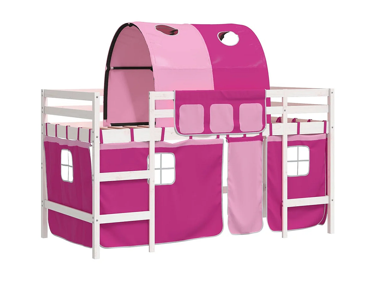 Lit simple-Lit mezzanine enfant avec tunnel sans matelas rose 90x190 cm