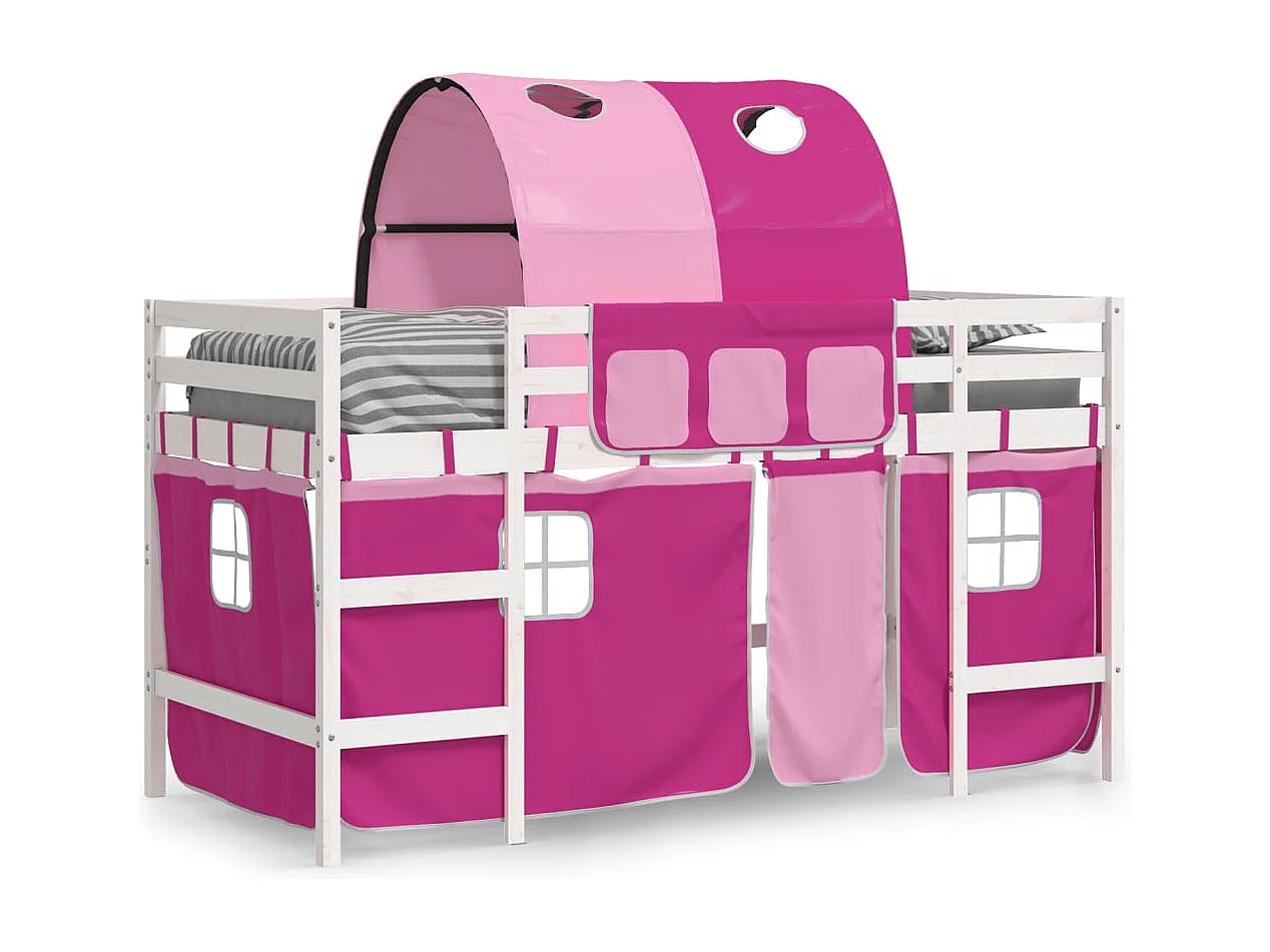 Lit simple-Lit mezzanine enfant avec tunnel sans matelas rose 90x190 cm