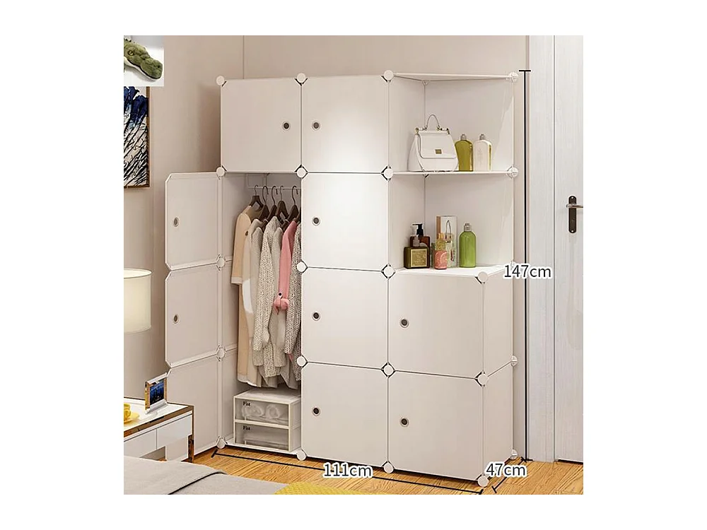 Armoire modulaire blanche pour vêtements 12 étagères grande capacité pour vêtements