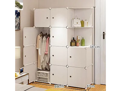MODULARER KLEIDERSCHRANK, WEISS, 12 REGALE, GROSS, GERÄUMIG FÜR KLEIDUNG