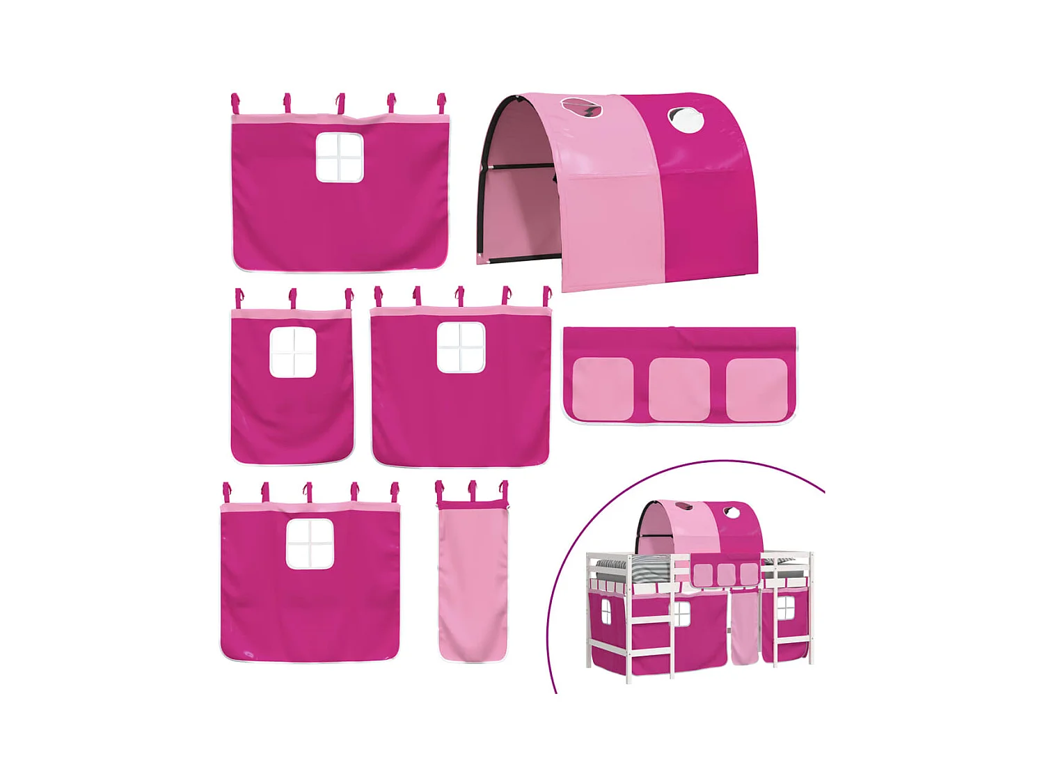 Lit simlpe-Lit mezzanine enfants avec tunnel sans matelas rose 90x200 cm