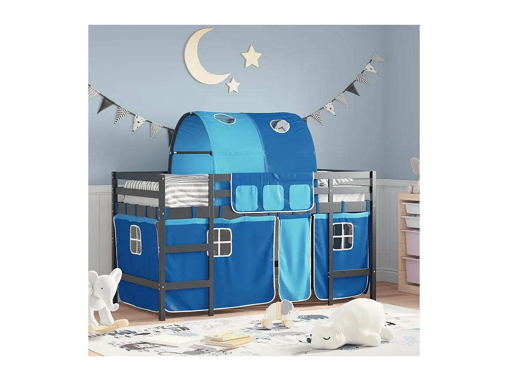 Lit simlpe-Lit mezzanine enfants avec tunnel sans matelas bleu 90x200 cm