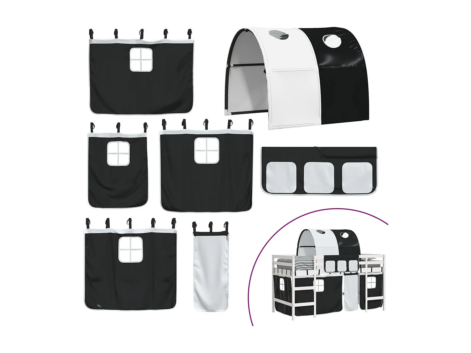 Lit simlpe-Lit mezzanine enfants avec tunnel sans matelas 90x200 cm