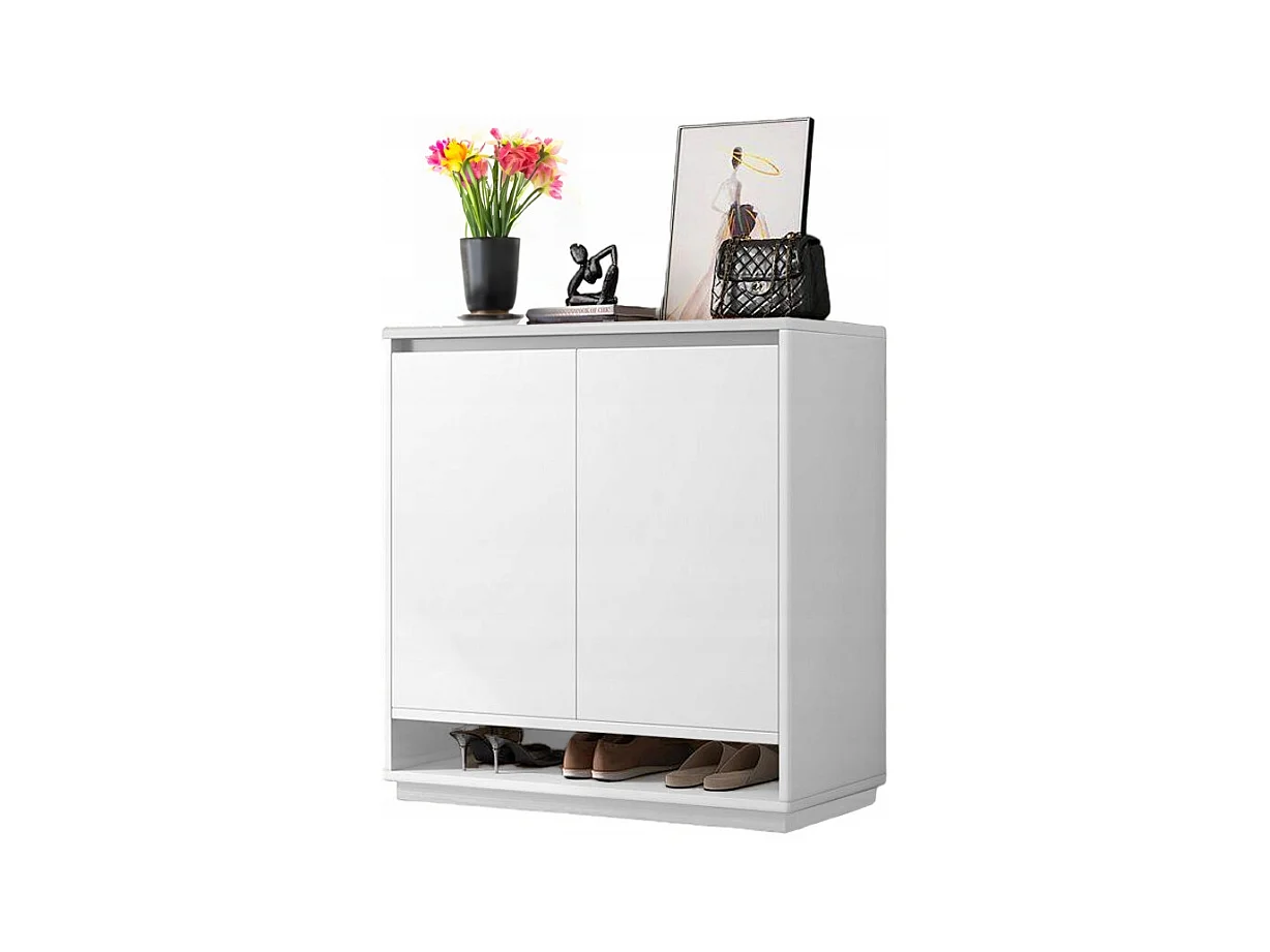 COMMODE MODERNE BLANCHE SPACIEUSE POUR CHAUSSURES ÉTAGÈRE 2 PORTES ÉTROITE