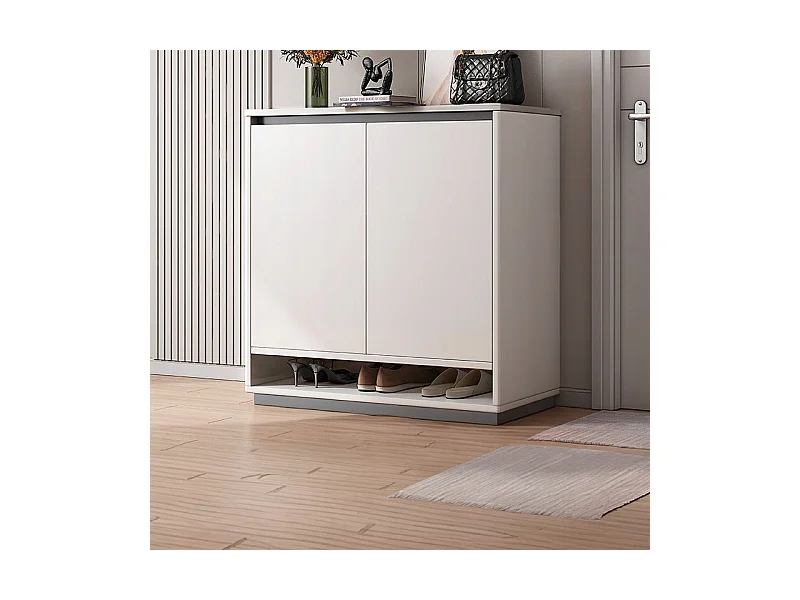 COMMODE MODERNE BLANCHE SPACIEUSE POUR CHAUSSURES ÉTAGÈRE 2 PORTES ÉTROITE